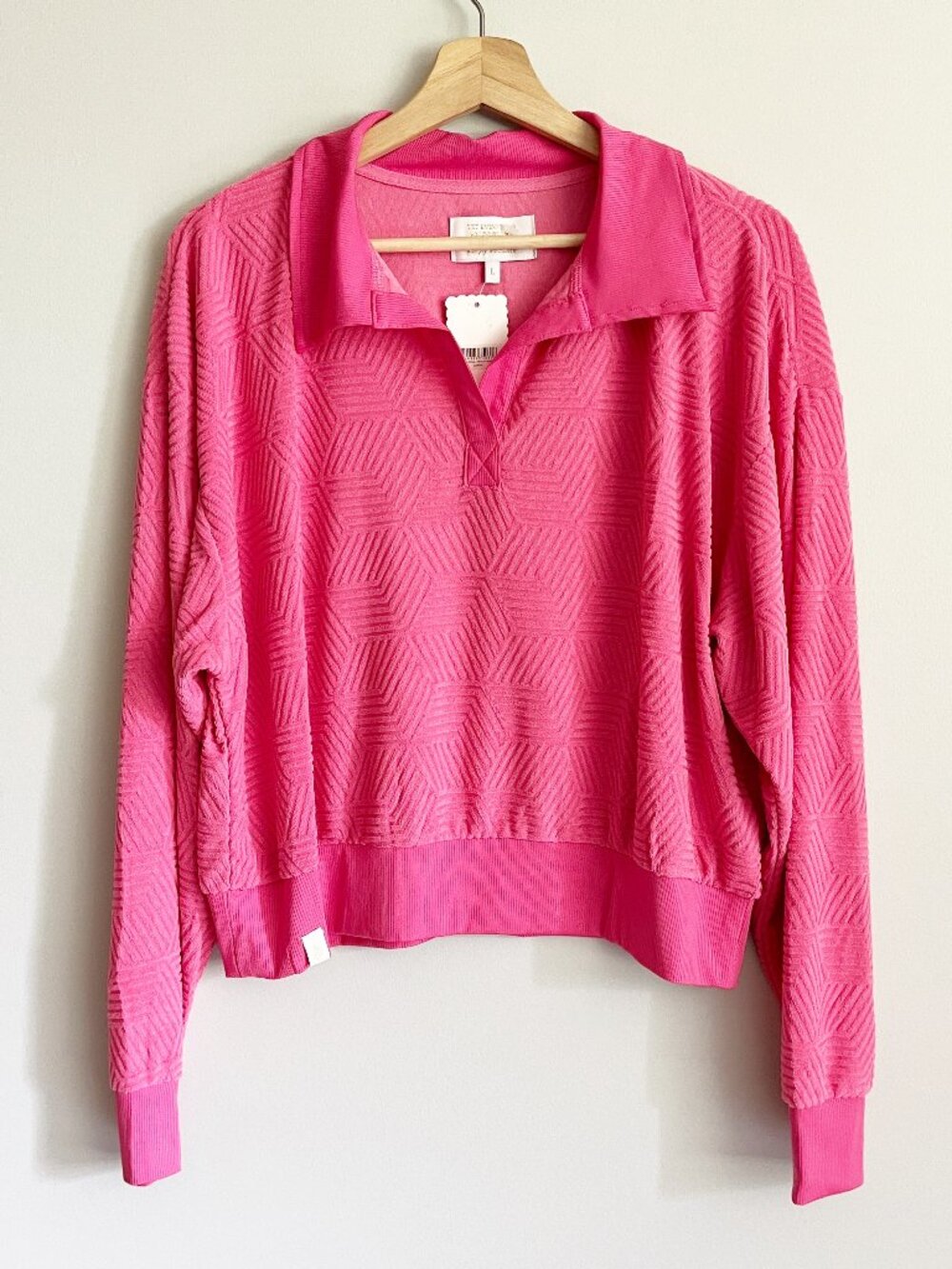 Simply Southern Sweater Size Large Pullover Textured Terry Cloth Hot Pink NWT